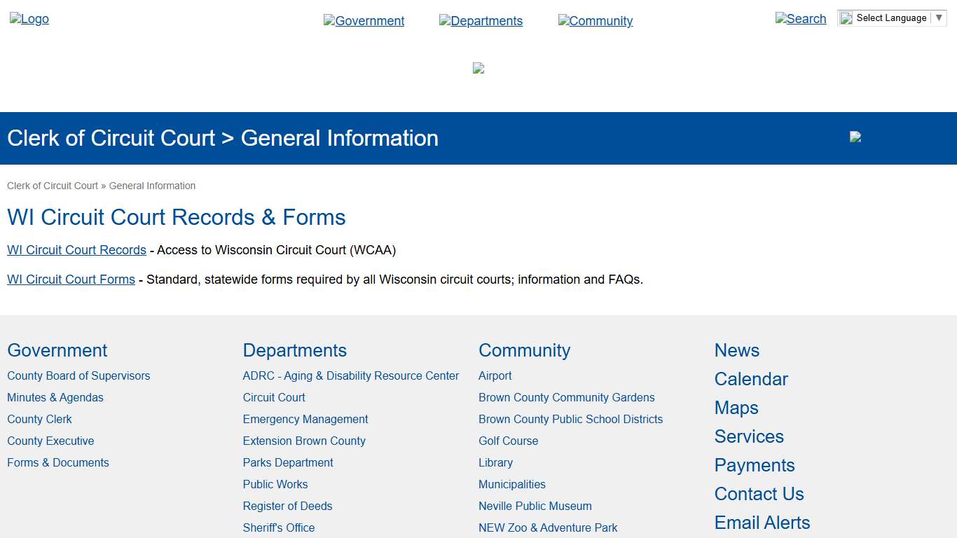 Brown County > Departments > Clerk of Circuit Court > General Information > WI Circuit Court Records & Forms
