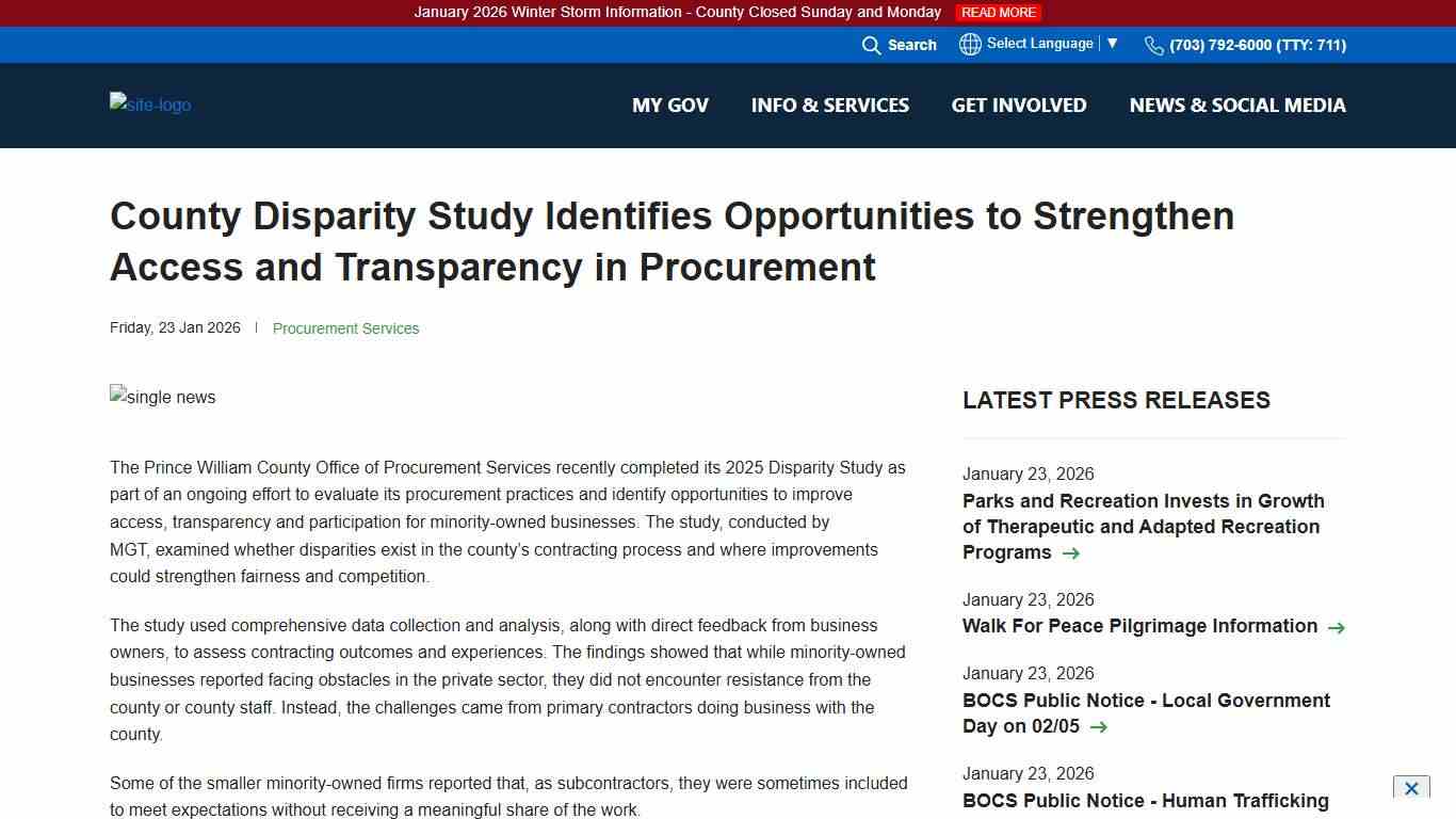 County Disparity Study Identifies Opportunities to Strengthen Access and Transparency in Procurement