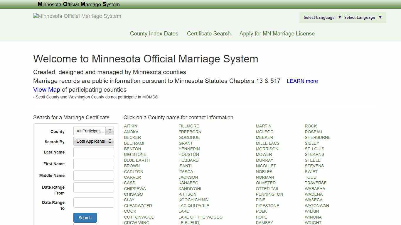 Minnesota Official Marriage System - MACO/MOMS